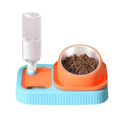3 in 1 Pet Bowl: Stainless Steel Raised Cat Pet Food Bowls with Water Dispenser Slow Feeding Bowl for Cats Puppy Small Dogs