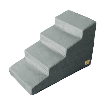 Sponge Dog Stairs for Bed & Sofa, 4 Step Dog Stairs, Dog Bed Steps for High Places, Non-Slip Gray Pet Stairs for Small Dogs