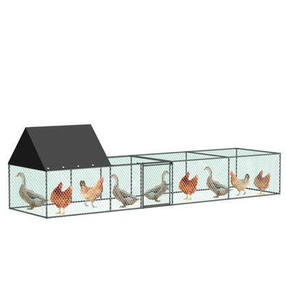 Metal Chicken Coop Outdoor Walk-In Hen House, Small Chicken Cage with Roof Cover, Heavy Duty Poultry Run Pen for Ducks and Quails