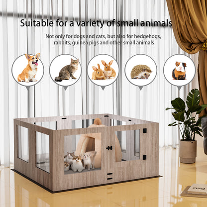 Tempered Glass Dog Playpen: Indoor Pet Whelping Pen Box Protective Ledge Inside Dog Playpen for Newborn Puppies