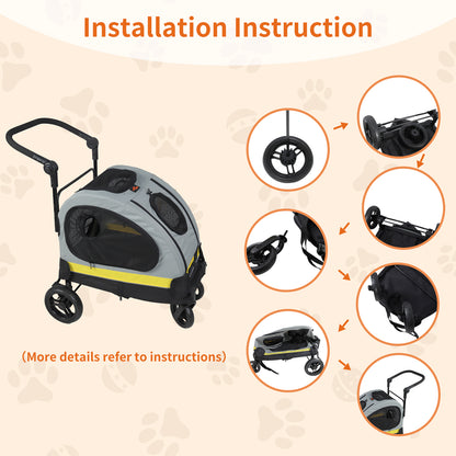 Pet Travel Stroller: 2 in 1 Dog Stroller Pushchair Car Seat Travel Carrier w/ Detachable Handle Convertible Pet Booter Seat for Small Dogs and Cats
