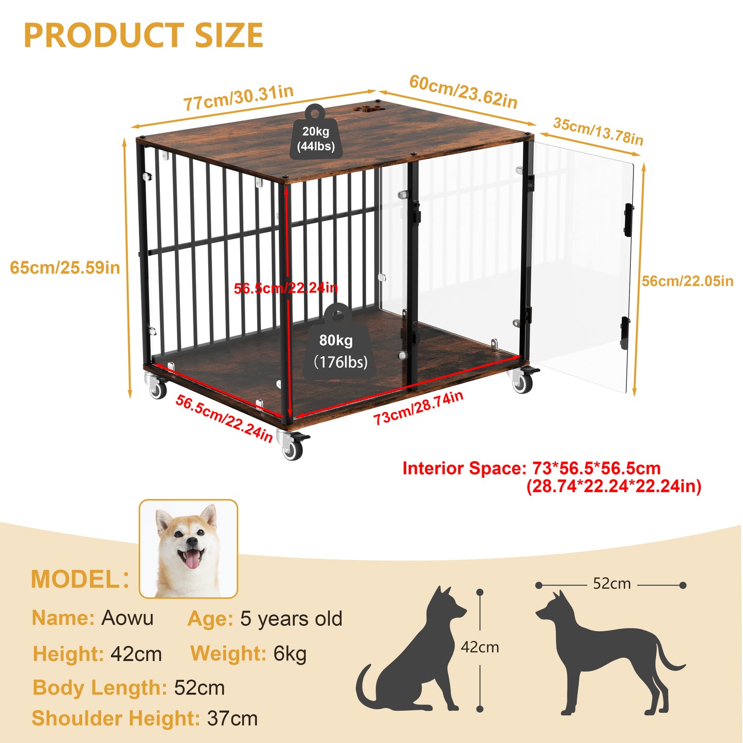 2025 Dog Crate Furniture: Self-Innovative Furniture Style Tempered Glass Dog Cage w/ Side Table Iron Ventilated Bars, Anti-bite Pet Kennel Indoor