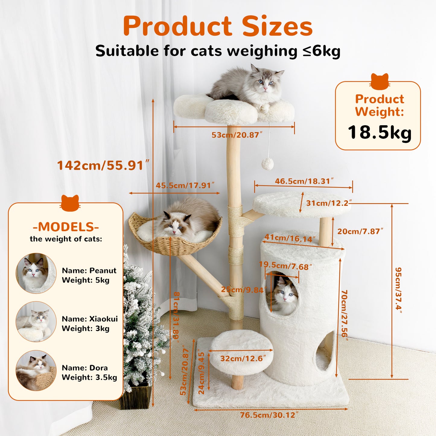 2025 NEW 56 Inches Modern Cat Tree Tower with Basket and Perch, Cat Furniture for Big Cats