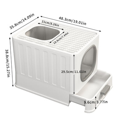 Large Cat Litter Box with Lid, Enclosed Drawer Type Litter Box with Scoop for Cat, Plastic Easy to Clean Cat Toilet 15x20 Inch