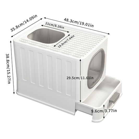 Large Cat Litter Box with Lid, Enclosed Drawer Type Litter Box with Scoop for Cat, Plastic Easy to Clean Cat Toilet 15x20 Inch