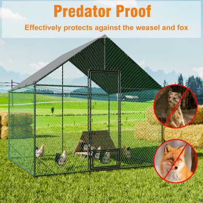 Large Outdoor Chicken Coop: Outdoor Metal Chicken Coop Walk-in Poultry Cage Run Cage with Silver Powder Coating Painted Tubes, Water Resistant Cover for Backyard