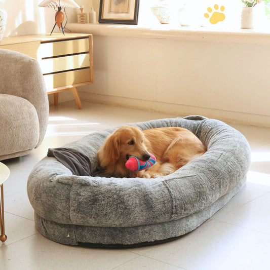 Giant Oval Dog Bed Extra Large Dog Bed for You and Pets Warm Sleeping Bed Grey