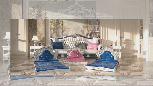 Luxury Pet Bed with Headboard, Dutch Velvet Dog Cat Bed for Medium and Large Dog, European Style Noble Pet Bed, 11cm High Elastic Sponge, Pink/Blue