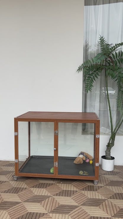 Dog Cage For Dogs Innovative Tempered Glass Dog Pet Cage with Aluminum Frame Pet Dog Crate Kennel Dual Doors Strong Lock