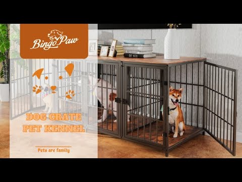 2024 Heavy Wooden Dog Crate Furniture End Table Pet Kennel Puppy Cage w Four Doors