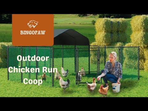 Walk-in Poultry Chicken Coop,Duck Goose Fence with Waterproof and UV Cover,Large Metal Hen House for Outdoor,Farm 12.9x10.2x5.1ft
