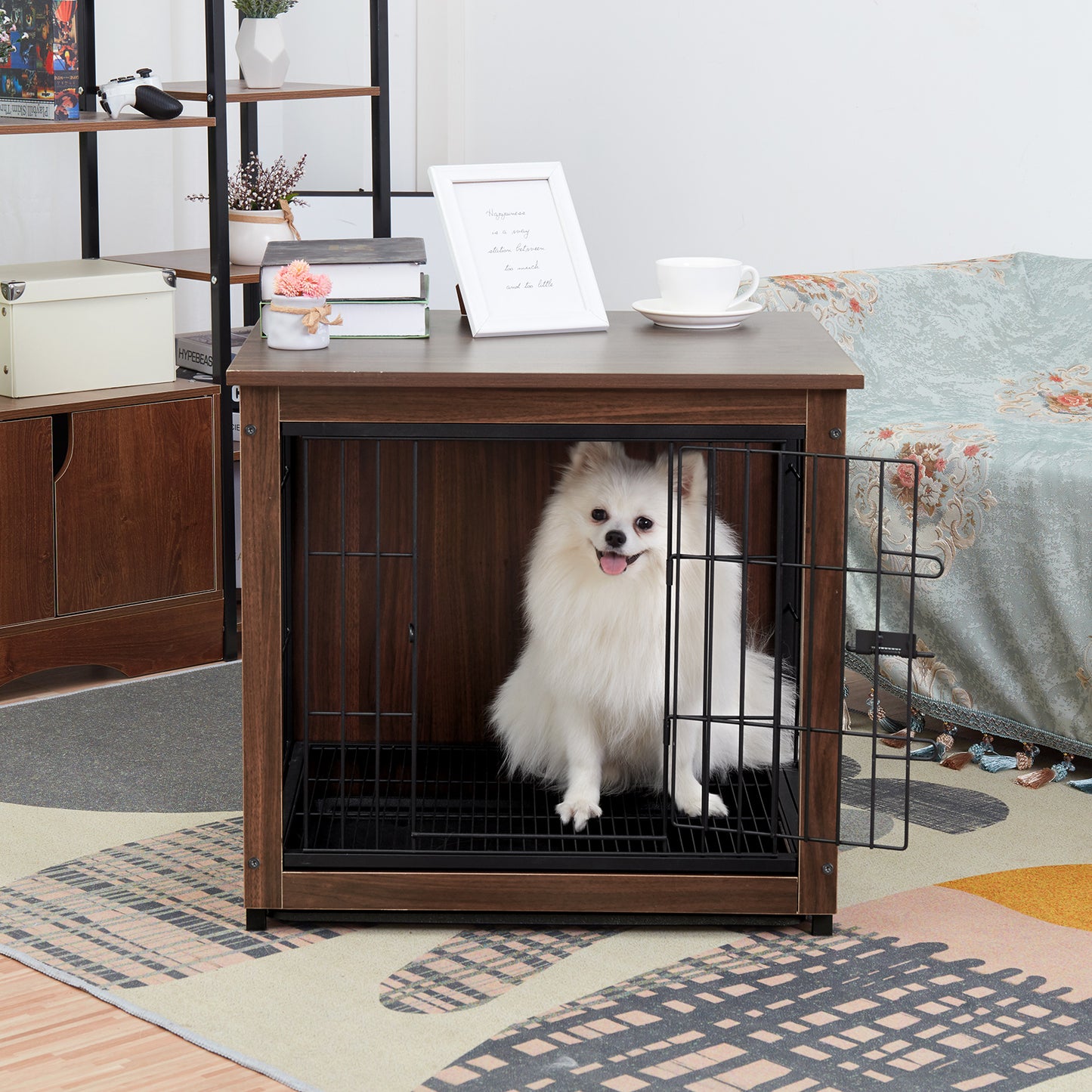 bingopaw dog cage Double Door with Tray Metal Wood Dog Cage