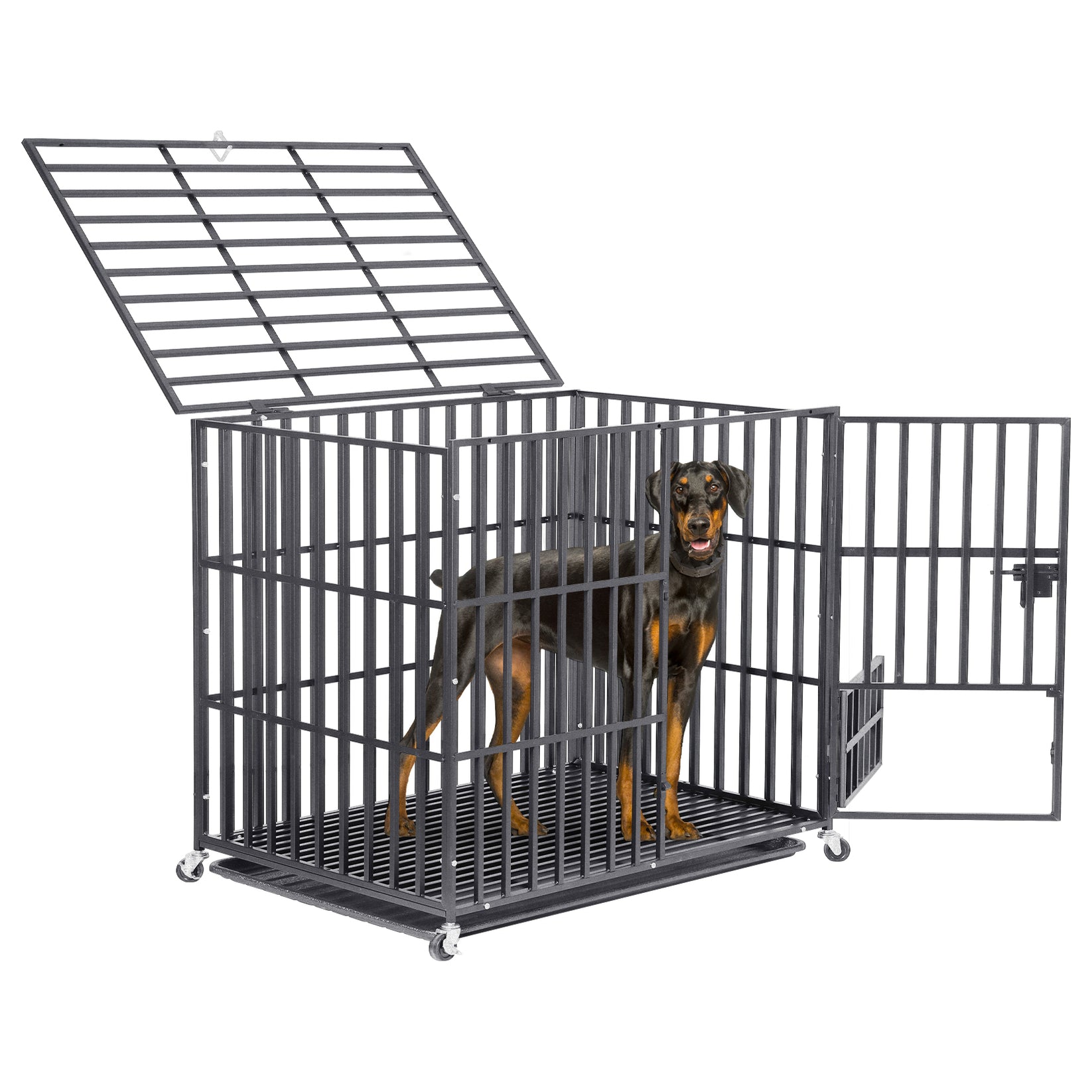 37” 42” 46” Heavy Duty Dog Cage Pet Dog Crate w/ 3 Doors Kennel BingoPaw