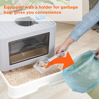 Enclosed Cat Litter Box Front Entry & Top Exit Toilet Boxes Litter Tray Drawer With Massager Litter Scoop for Kittens, Detachable Design