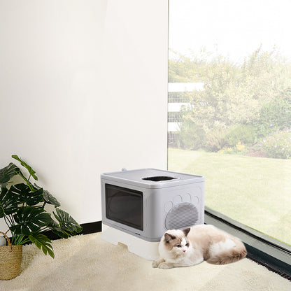 Enclosed Cat Litter Box Front Entry & Top Exit Toilet Boxes Litter Tray Drawer With Massager Litter Scoop for Kittens, Detachable Design