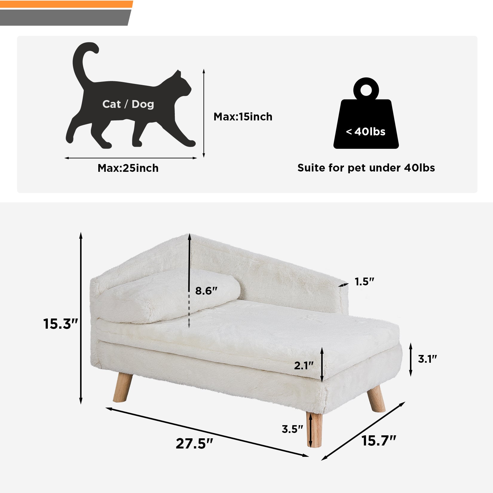 A combination of dog couch and dog bed. Cushion mattress and pillow are made of plush linter fabric, feels smooth and soft. The warm sofa bed keeps your pets away from cold days, gets a cozy winter months.  Easy to clean the cover with zippers, waterproof function protects from liquid. L shape backrest, open space, pets can stretch out while resting without limitation.  Skin-friendly linter fabric keeps the cats have a nice sleep. 