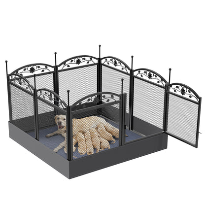 Heavy duty metal playpen, also can be a dog crate, dog fence for yard. The pen is see-through so your dogs can still see you and reduce their anxiety. Also giving your puppies room to explore and play safely. Very useful when you need train your puppies or you are busy around the house. 