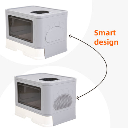 Enclosed Cat Litter Box Front Entry & Top Exit Toilet Boxes Litter Tray Drawer With Massager Litter Scoop for Kittens, Detachable Design
