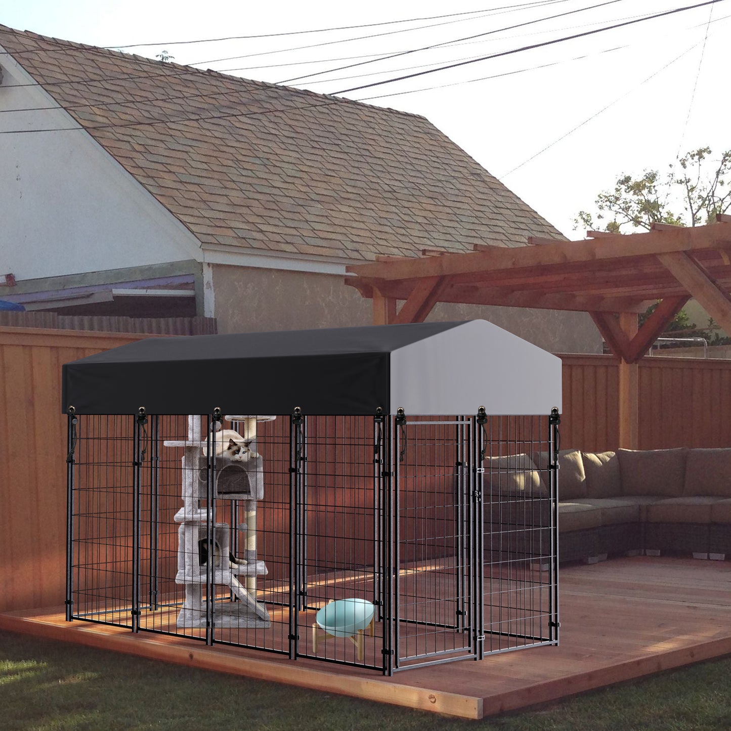 Heavy Duty Dog Kennel Pet Cage Outdoor Crate with Cover  XS S L