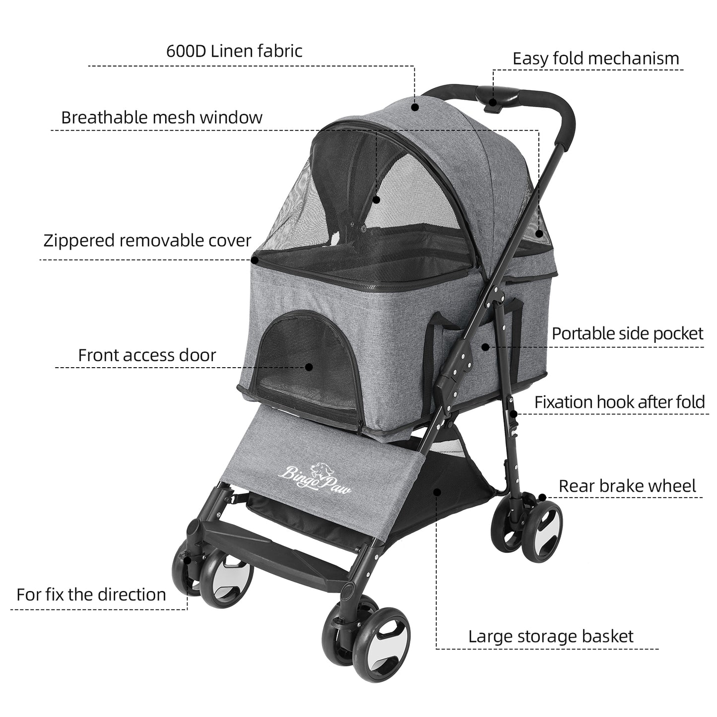 Pet Stroller with Rain Cover Dog Cat Pushchair Trolley Detachable Carrier Folding