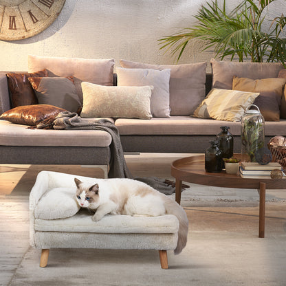 L Shape Cat Sofa Bed Wood Legs with Cushion Mat Pillow Chaise Stool