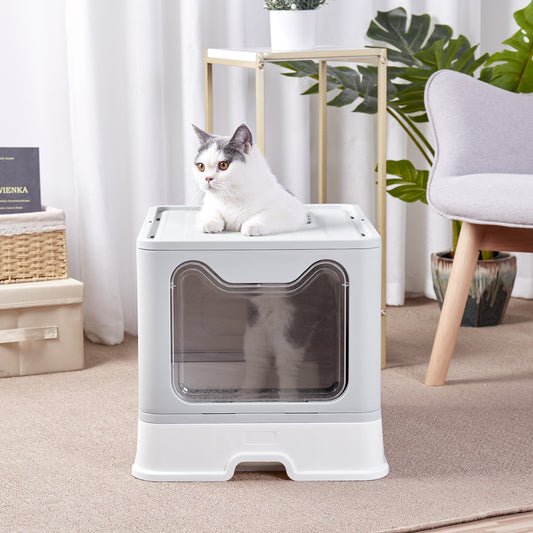 Large Enclosed Cat Litter Box with Scoop Drawer Portable Foldable Litter Boxes Furniture for Cats Indoors Kittens