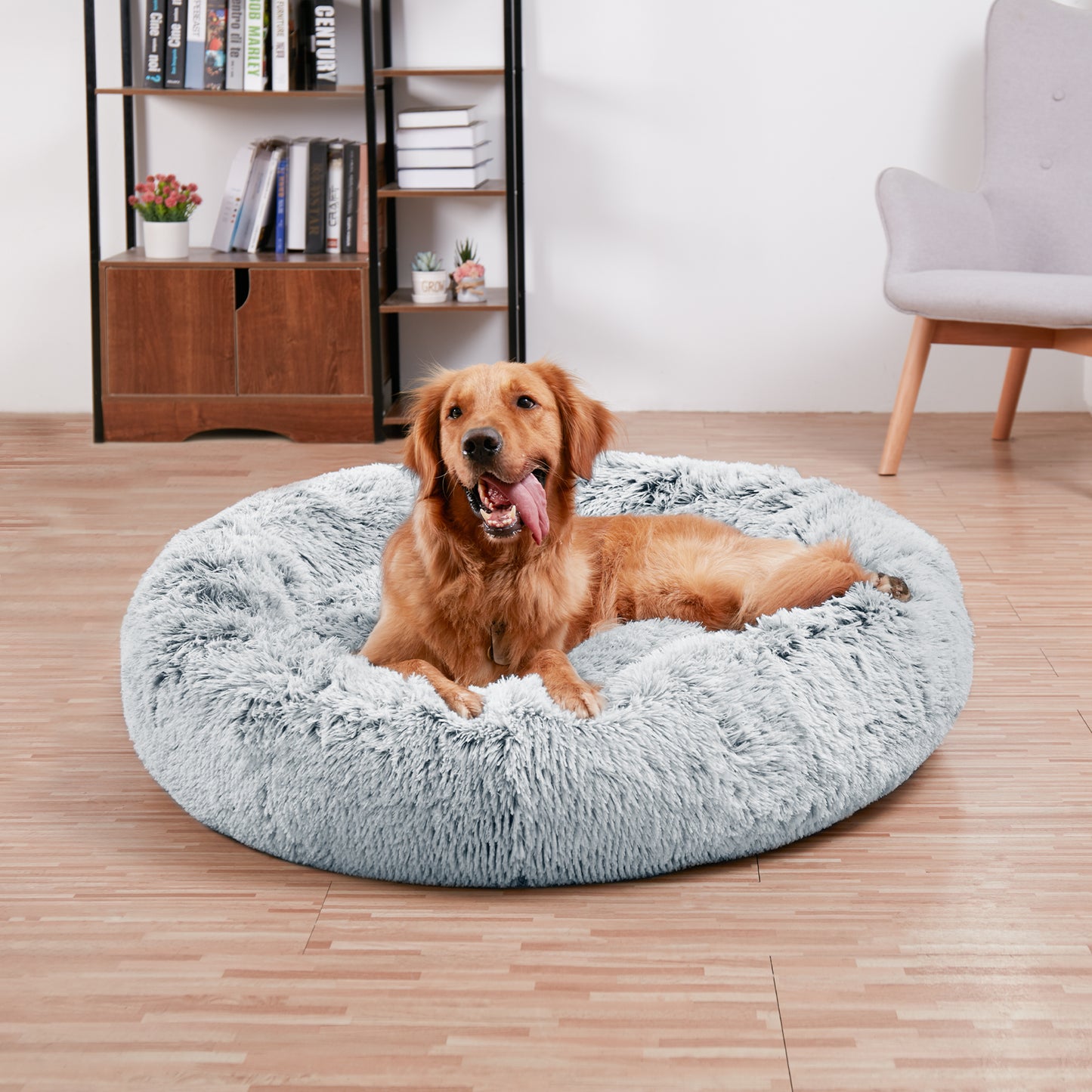 Round Dog Bedding Pet Cat Warm Comfortable Fluffy Cuddler Calming Nesting Bed