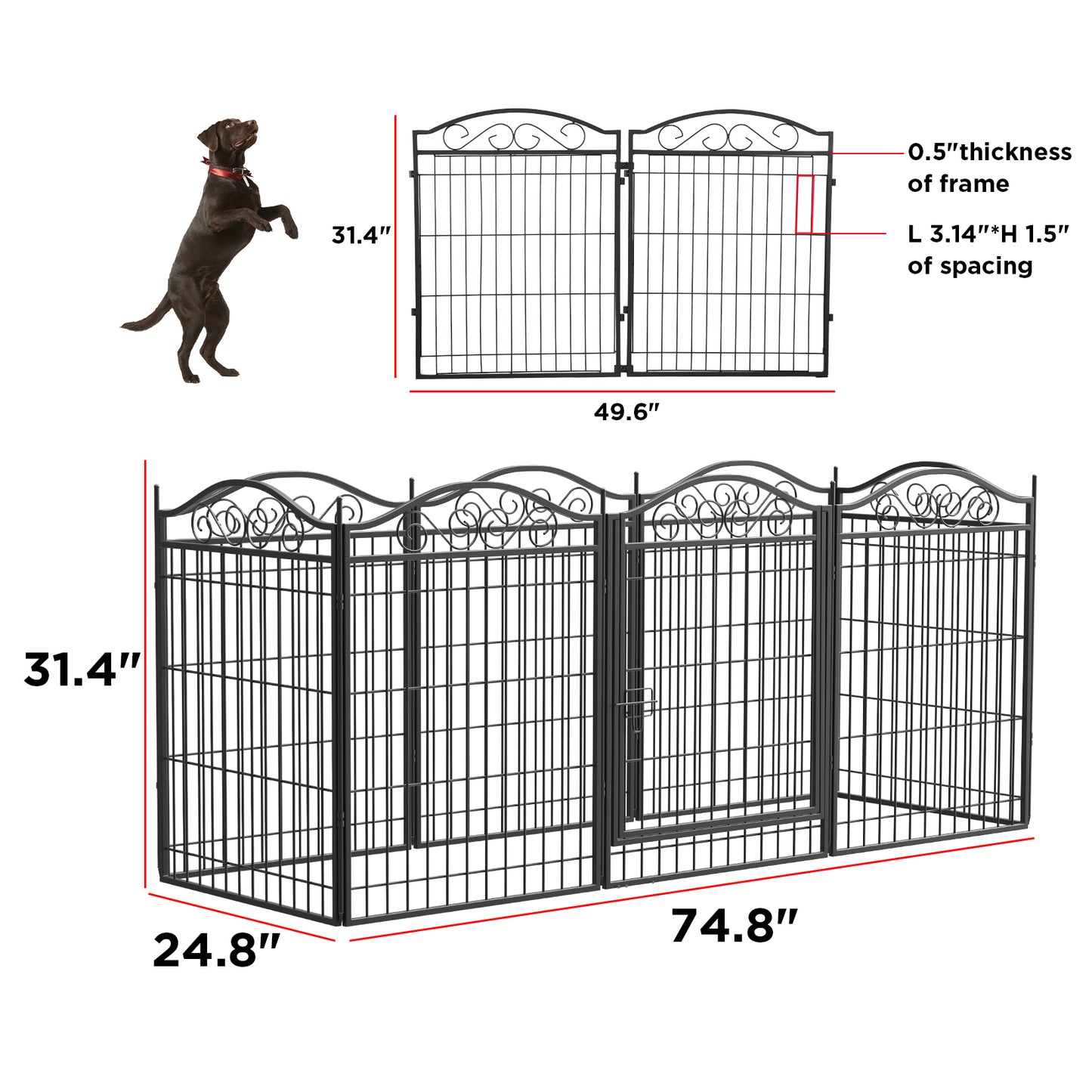 8pcs 32in Heavy Duty Dog Playpen Foldable Dog Exercise Fence