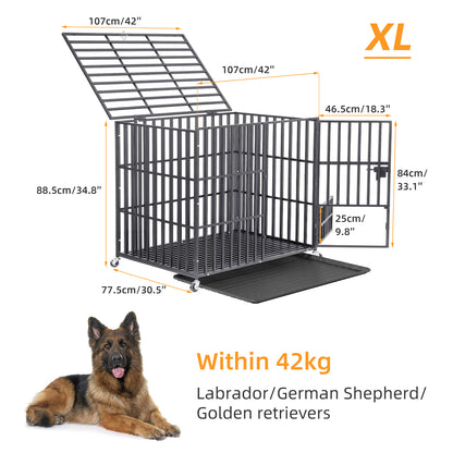37” 42” 46” Heavy Duty Dog Cage Pet Dog Crate w/ 3 Doors Kennel