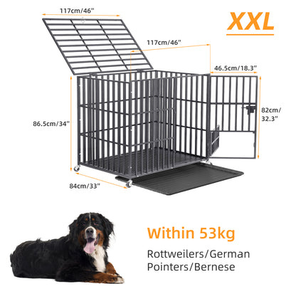 37” 42” 46” Heavy Duty Dog Cage Pet Dog Crate w/ 3 Doors Kennel
