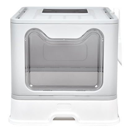 Large Enclosed Cat Litter Box with Scoop Drawer Portable Foldable Litter Boxes Furniture for Cats Indoors Kittens