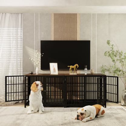 BINGOPAW Furniture Style Wooden Dog Crate Pet Kennel End Table with Three Doors and Tray