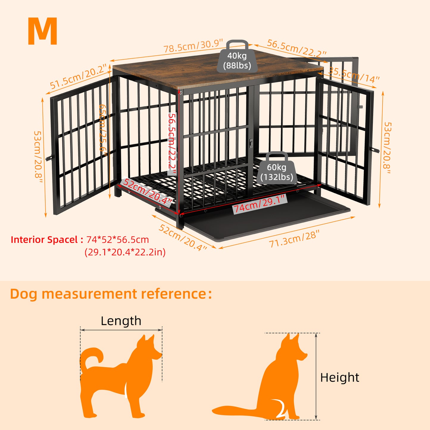 Furniture Style Wooden Dog Crate Pet Kennel End Table with Three Doors and Tray