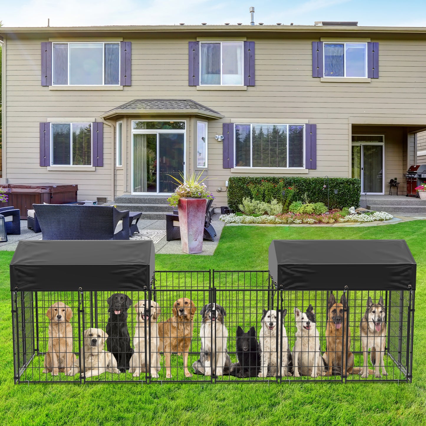 Heavy Duty Dog Kennel Pet Cage Outdoor Crate with Cover  XS S L