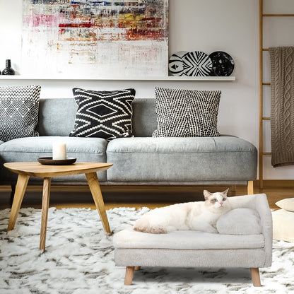 L Shape Cat Sofa Bed Wood Legs with Cushion Mat Pillow Chaise Stool