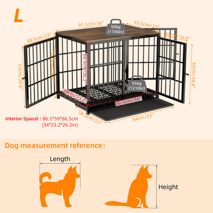 BINGOPAW Furniture Style Wooden Dog Crate Pet Kennel End Table with Three Doors and Tray