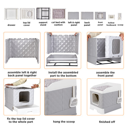 Detachable Cat Litter Box Furniture Top Front-entry Litter Box with Cushion Mat