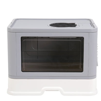 Enclosed Cat Litter Box Front Entry & Top Exit Toilet Boxes Litter Tray Drawer With Massager Litter Scoop for Kittens, Detachable Design