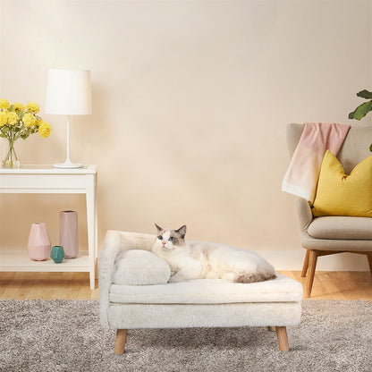 L Shape Cat Sofa Bed Wood Legs with Cushion Mat Pillow Chaise Stool