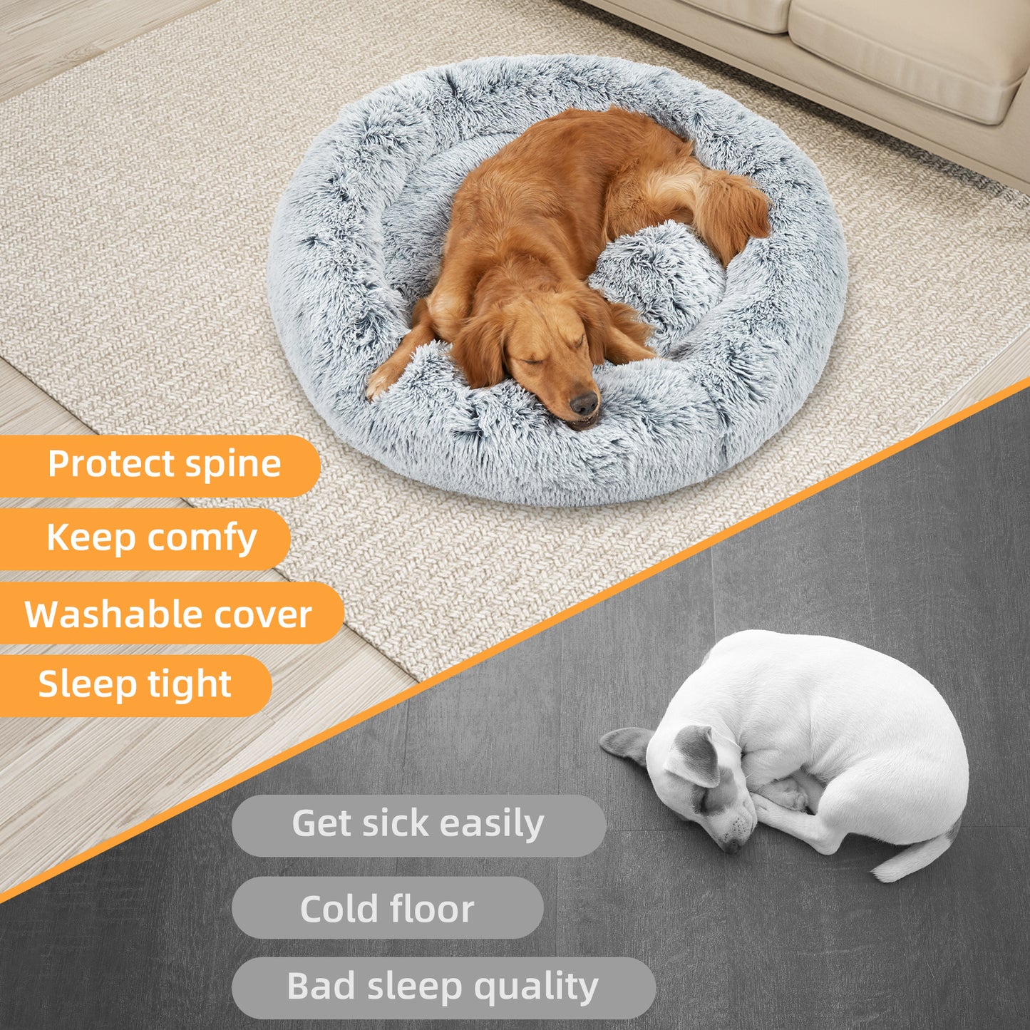 Round Dog Bedding Pet Cat Warm Comfortable Fluffy Cuddler Calming Nesting Bed