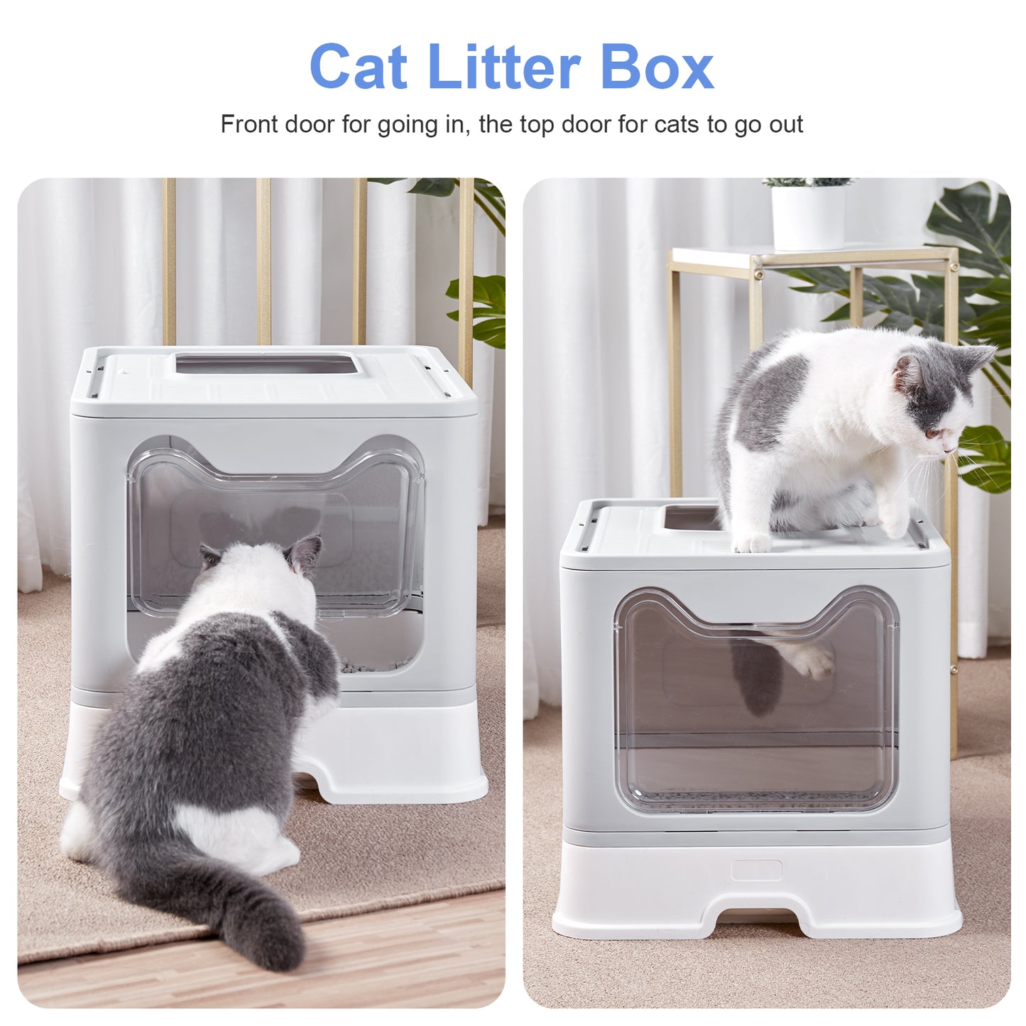 Large Enclosed Cat Litter Box with Scoop Drawer Portable Foldable Litter Boxes Furniture for Cats Indoors Kittens