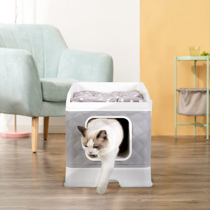 Detachable Cat Litter Box Furniture Top Front-entry Litter Box with Cushion Mat