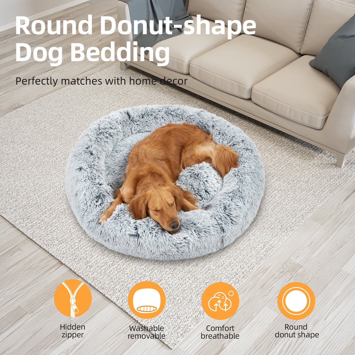 Round Dog Bedding Pet Cat Warm Comfortable Fluffy Cuddler Calming Nesting Bed