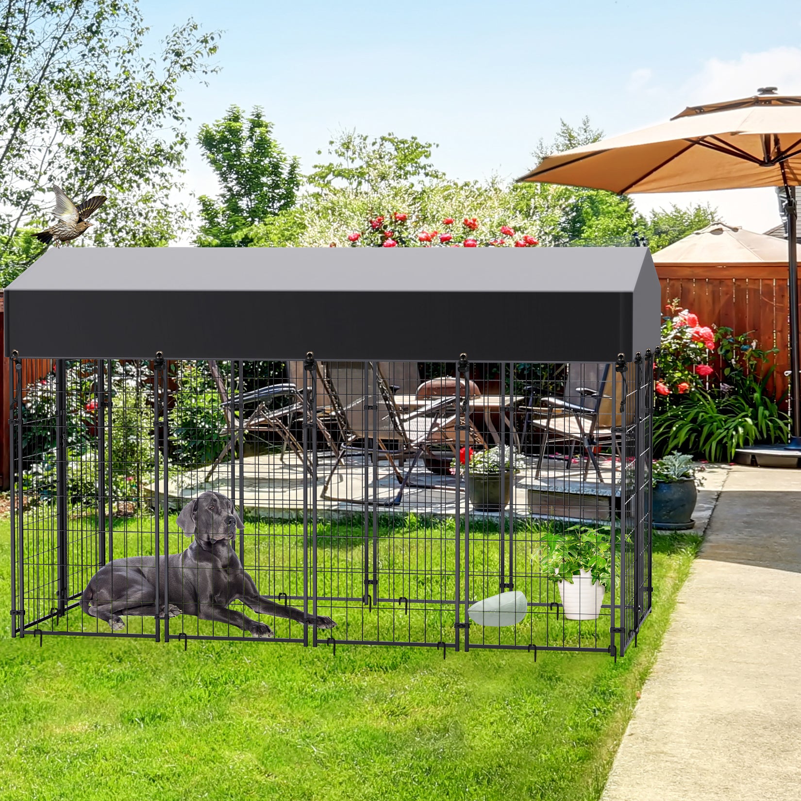 thumbnail image 2 of Giantex 7.5ft X 7.5ft Dog Kennel Cover - Water-resistant Pet Run Shade For Backyard Playpen 2 of 13