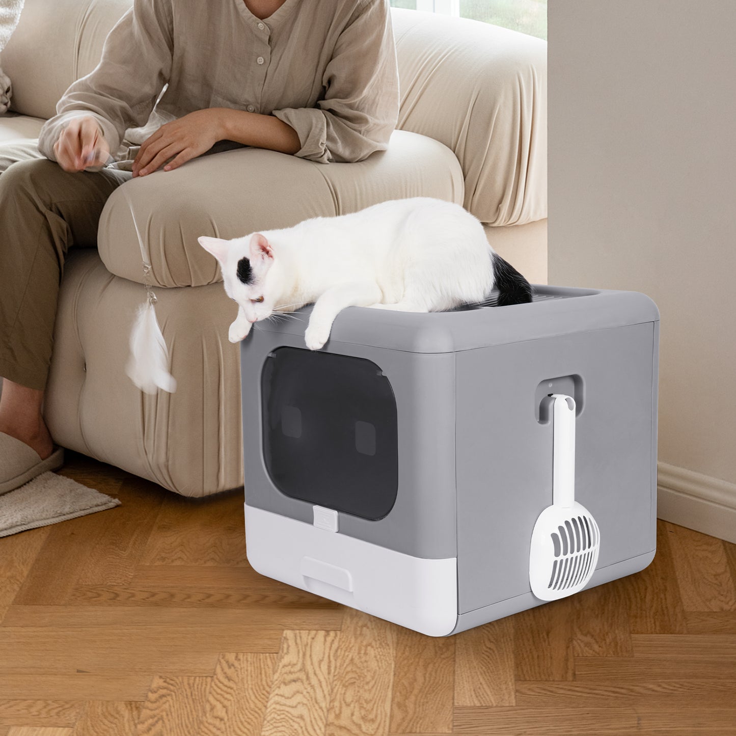 Bingopaw Extra Large Cat Litter Box Fully Enclosed Splash-Proof and Leak-Proof