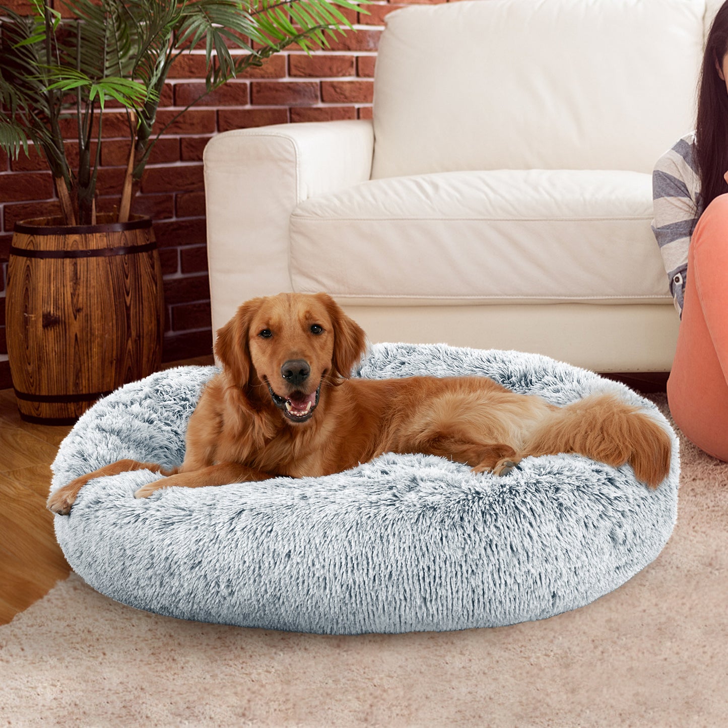 Round Dog Bedding Pet Cat Warm Comfortable Fluffy Cuddler Calming Nesting Bed