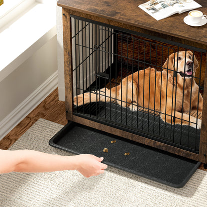 Furniture Dog Cage End Table Wooden Crate Double Door & Tray