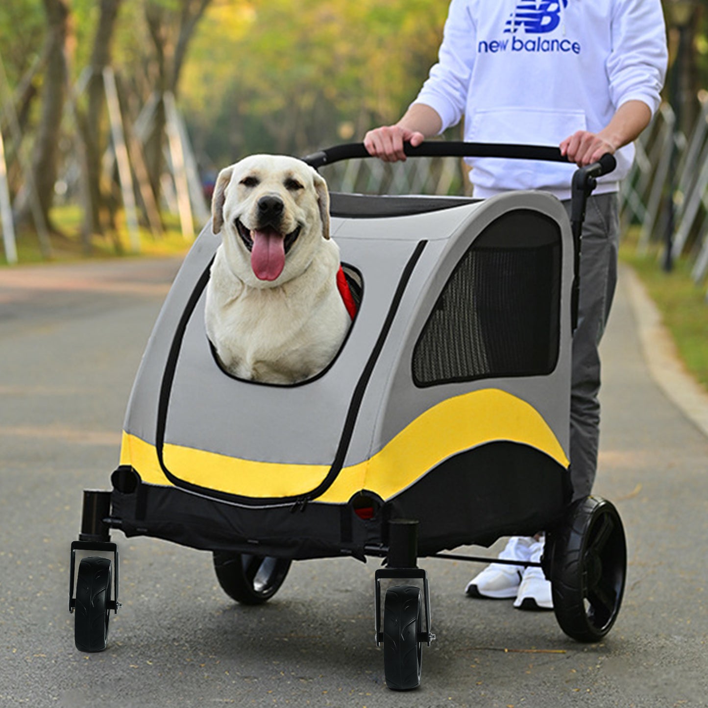 Pet Stroller for Large Dogs Foldable Pet Cat Travel Carriage Stroller 4 Wheels