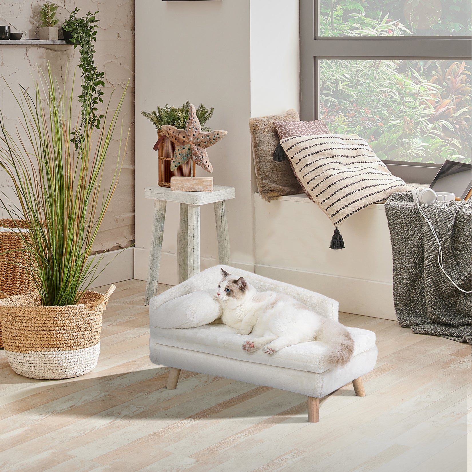 L Shape Cat Sofa Bed Wood Legs With