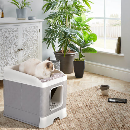 Detachable Cat Litter Box Furniture Top Front-entry Litter Box with Cushion Mat